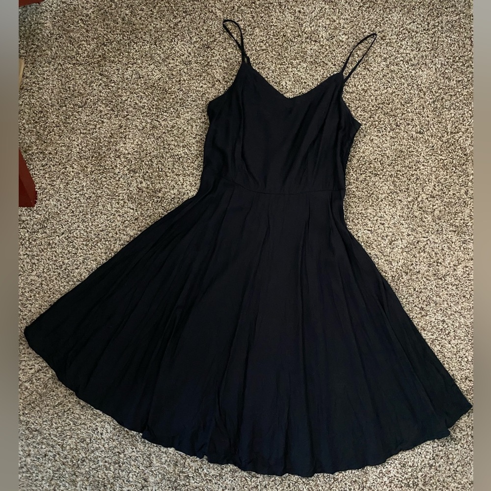 Black Spaghetti Strap V-Neck Skater Dress